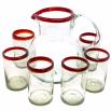  / Ruby Red Rim 120 oz Pitcher and 6 Drinking Glasses set